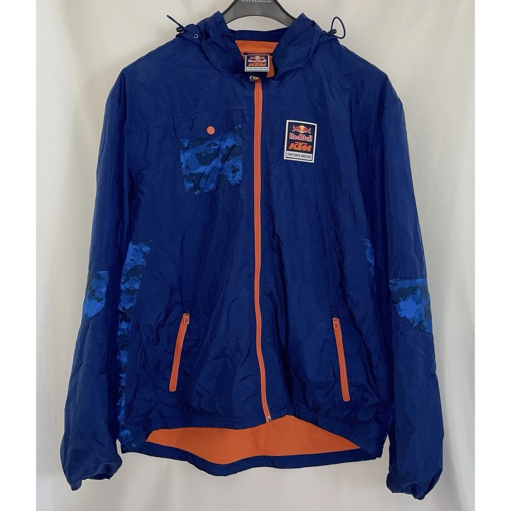 Red Bull KTM Factory Racing Windbreaker Hooded Zip Jacket Blue Orange Size 3XL
